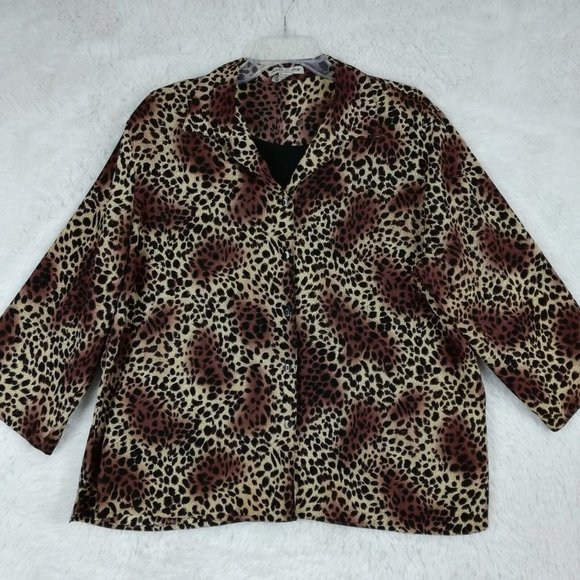 Notations Womens Blazer Cheetah Print‎ Undershirt Button Front Stretch XL - Picture 1 of 10
